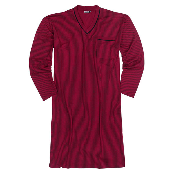 ADAMO HERREN Nachthemd V-Ausschnitt langarm 100% Baumwolle bordeaux 2XL bis 10XL