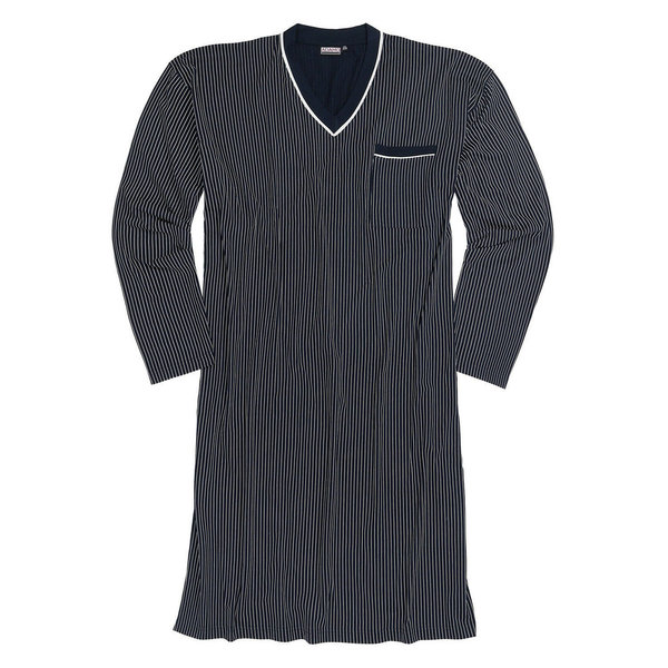 ADAMO HERREN Nachthemd V-Ausschnitt langarm navy 100% Baumwolle  2XL bis 10XL