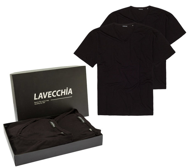 Lavecchia Übergrösse T-Shirt schwarz V-Ausschnitt (2Stück) 4XL 5XL 6XL 7XL 8XL
