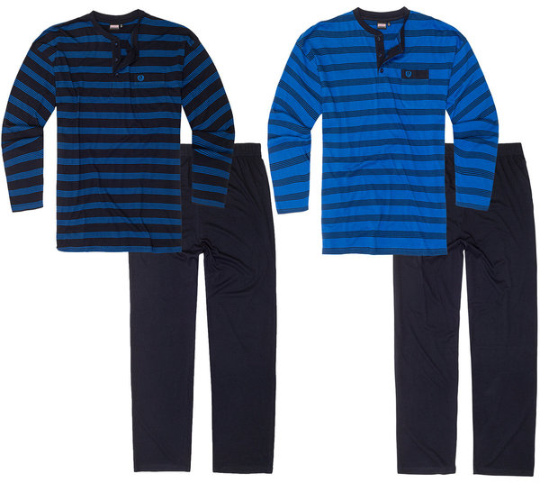 Schlafanzug Herren Pyjama gestreift Baumwolle in 2 Farben Serafino 2XL bis 10XL